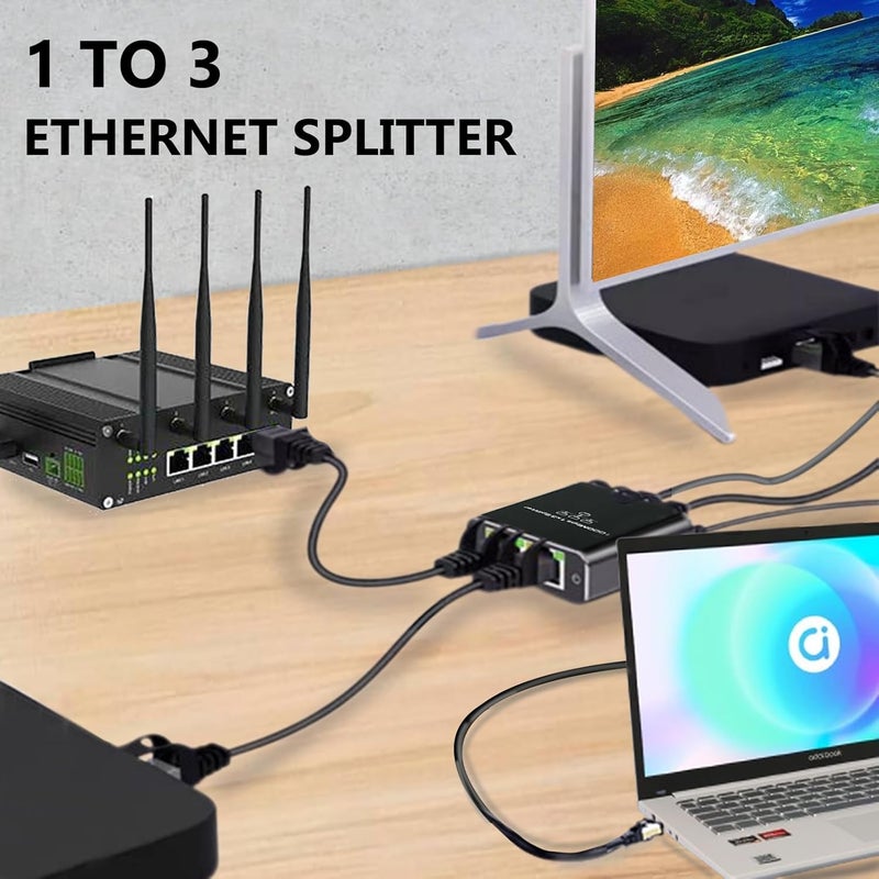 Pushua Gigabit Ethernet Splitter High Speed 1 to 3, 1000Mbps LAN Splitters (3 Devices Simultaneous Networking), RJ45 Splitter Adapter with USB Power Cable, Internet Splitters for Cat5/5e/6/7/8 Cable - Image 5